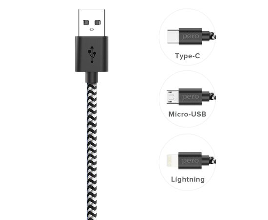  Дата-кабель PERO DC-04 micro-USB, 2А, 1м, Silver-black 
