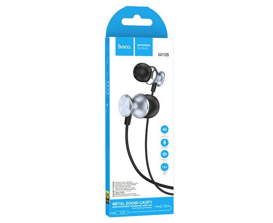  Проводные наушники HOCO M106 Fountain, Jack 3.5mm, 1.2 м, серый металлик 