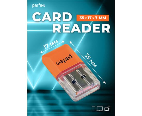  Картридер  Perfeo Micro SD, (PF-VI-R008 Orange) оранжевый 