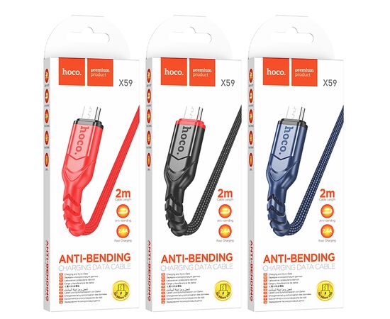  Дата-кабель USB 2.4A для micro USB Hoco X59 нейлон 2м (Blue) 