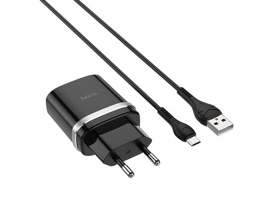  Сетевое зарядное устройство 1USB 3A QC3.0 быстрая зарядка  с дата-кабелем micro USB Hoco C12Q 1м (Black) 