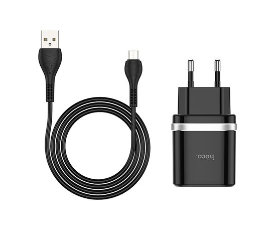  Сетевое зарядное устройство 1USB 3A QC3.0 быстрая зарядка  с дата-кабелем micro USB Hoco C12Q 1м (Black) 