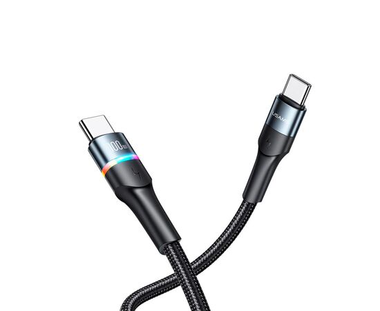  Дата-Кабель USAMS US-SJ537 U76 Type-C - Type-C, PD 100W, 5А, подсветка, нейлоновая оплетка, черный (SJ537USB01) 