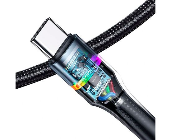  Дата-Кабель USAMS US-SJ537 U76 Type-C - Type-C, PD 100W, 5А, подсветка, нейлоновая оплетка, черный (SJ537USB01) 