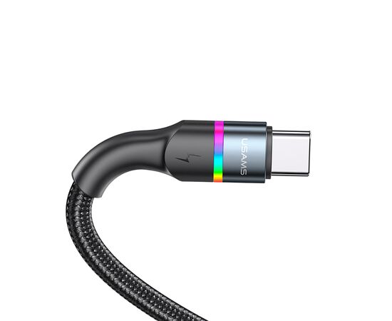  Дата-Кабель USAMS US-SJ537 U76 Type-C - Type-C, PD 100W, 5А, подсветка, нейлоновая оплетка, черный (SJ537USB01) 